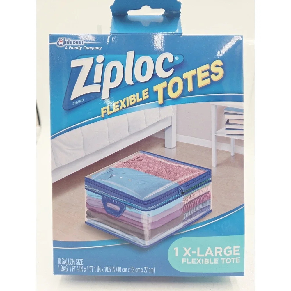 2 NIB Ziploc XL X-Large Flexible Storage Tote 10 Gallon Clear Plastic